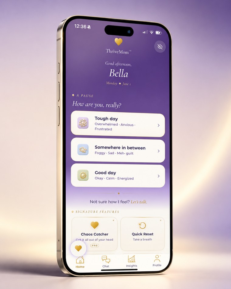 ThriveMom's daily check-in screen on iPhone.
