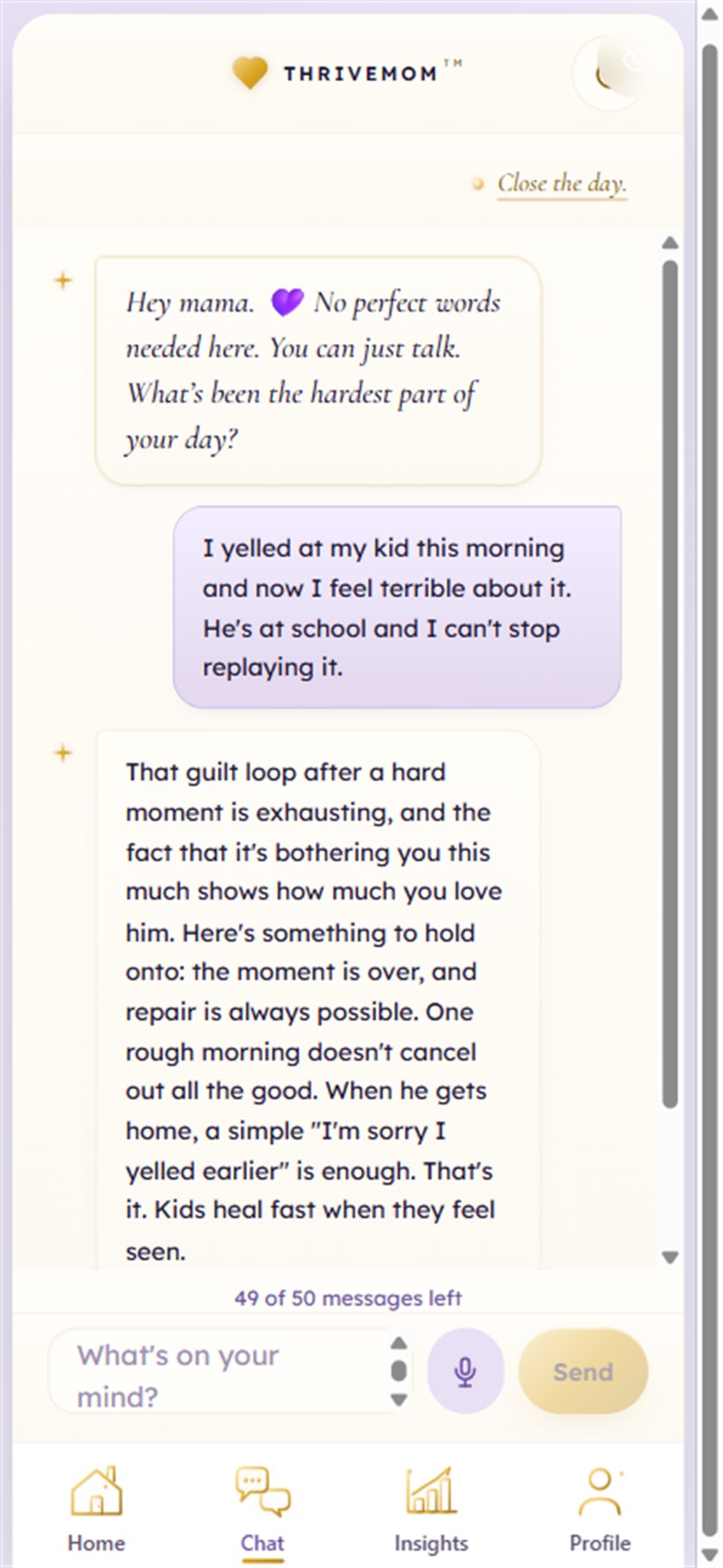 ThriveMom: Bella, a calm chat companion for the hard moments, no perfect words needed.